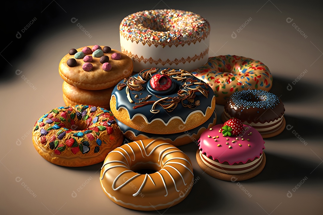 Copo de leite e donuts glaceados sobre a mesa,