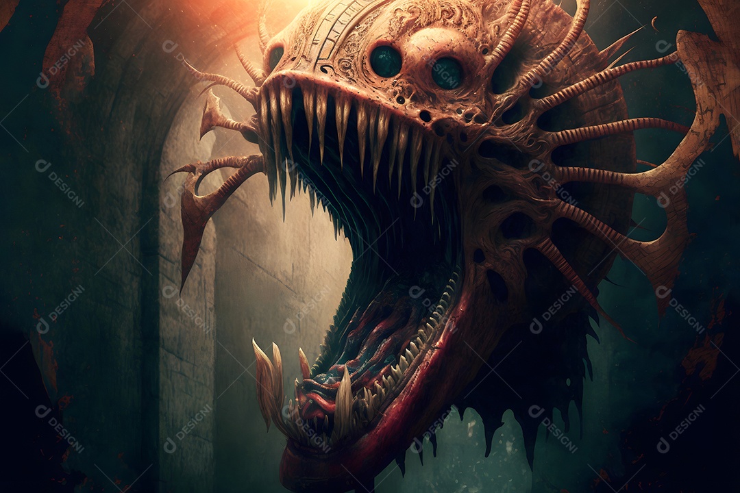 Uma fera demoníaca de pesadelo coberta de espinhos afiados,