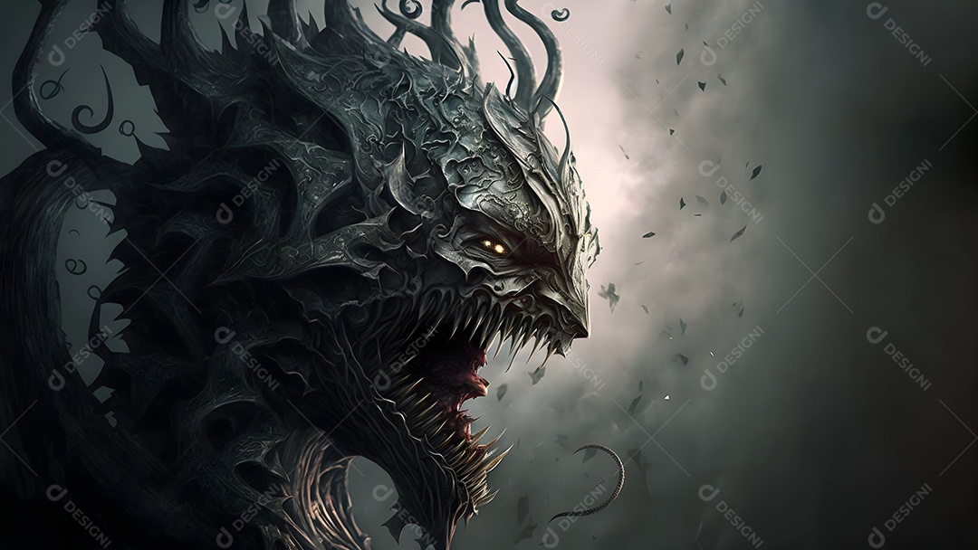 Uma fera demoníaca de pesadelo coberta de espinhos afiados,