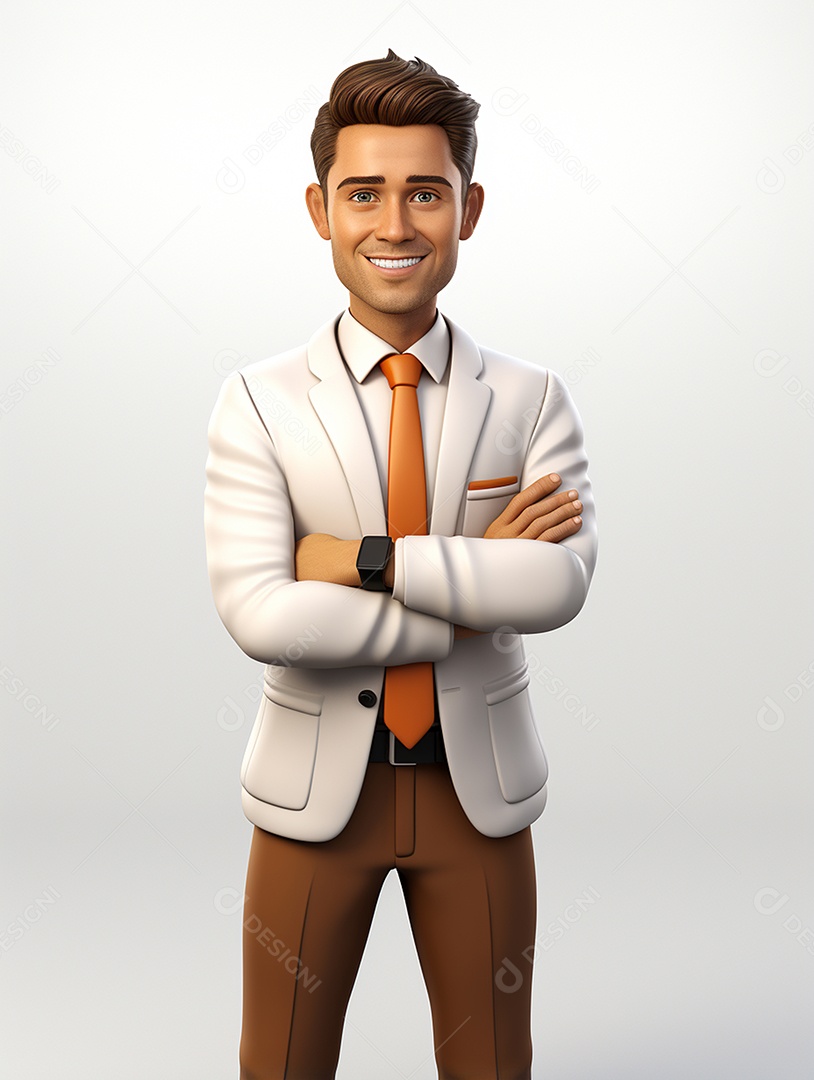 Homem de negócios 3d feliz em 3d transparente