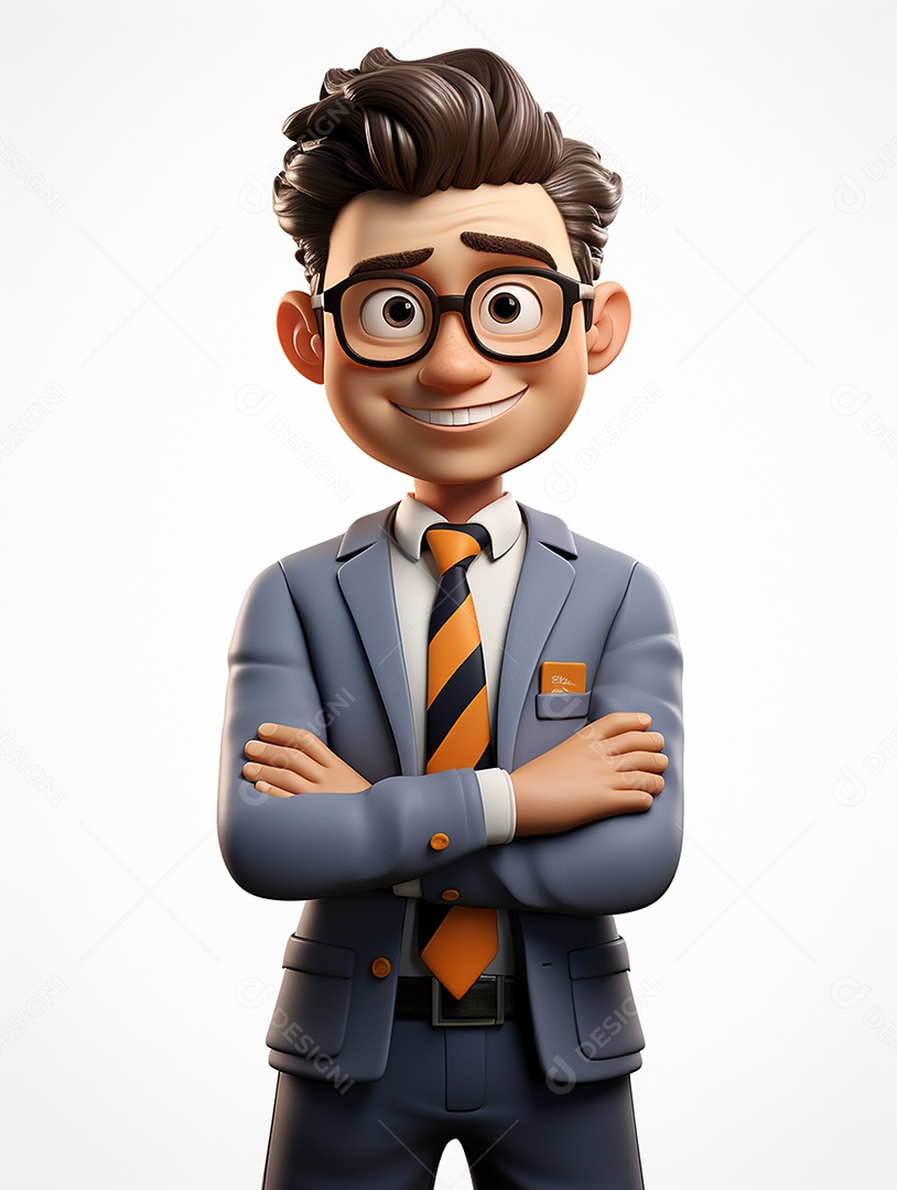 Homem de negócios 3d feliz em 3d transparente