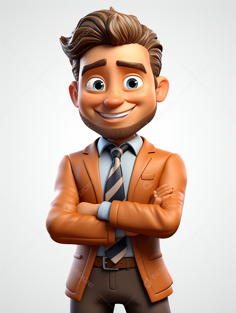 Homem de negócios 3d feliz em 3d transparente