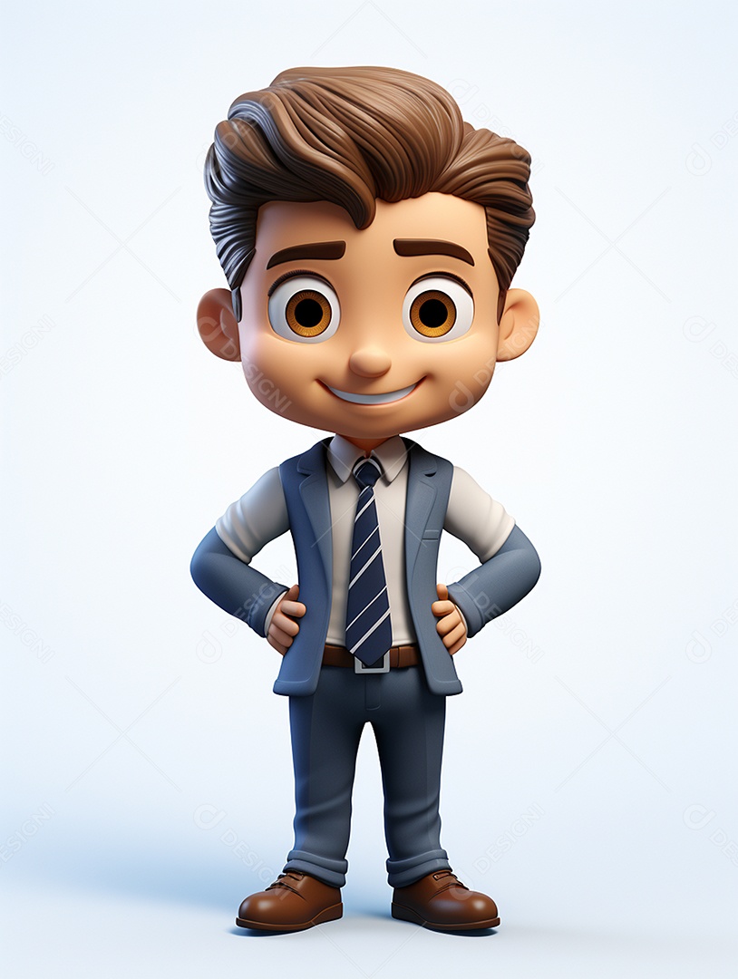 Homem de negócios 3d feliz em 3d transparente