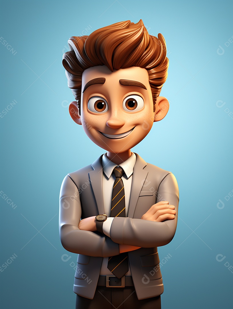 Homem de negócios 3d feliz cruzou os braços em 3d transparente