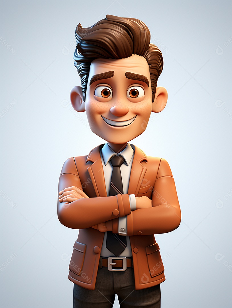 Homem de negócios 3d feliz cruzou os braços em 3d transparente