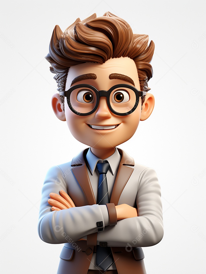 Homem de negócios 3d feliz cruzou os braços em 3d transparente