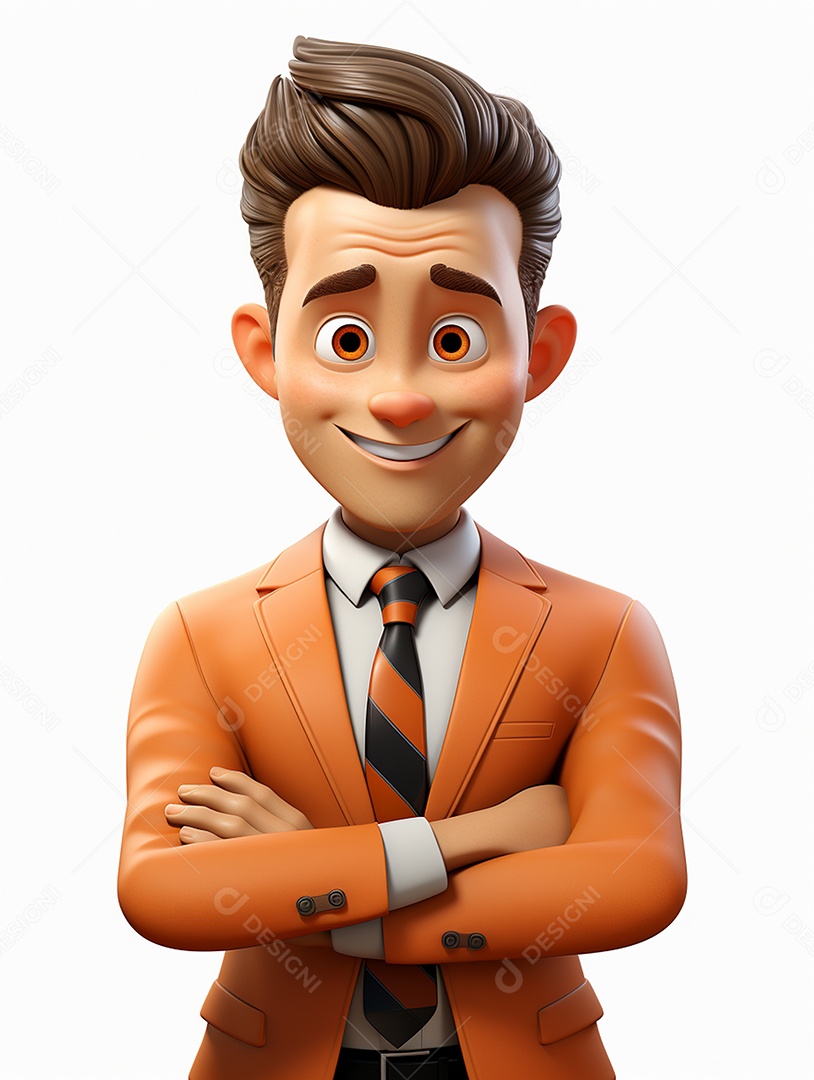 Homem de negócios 3d feliz cruzou os braços em 3d transparente