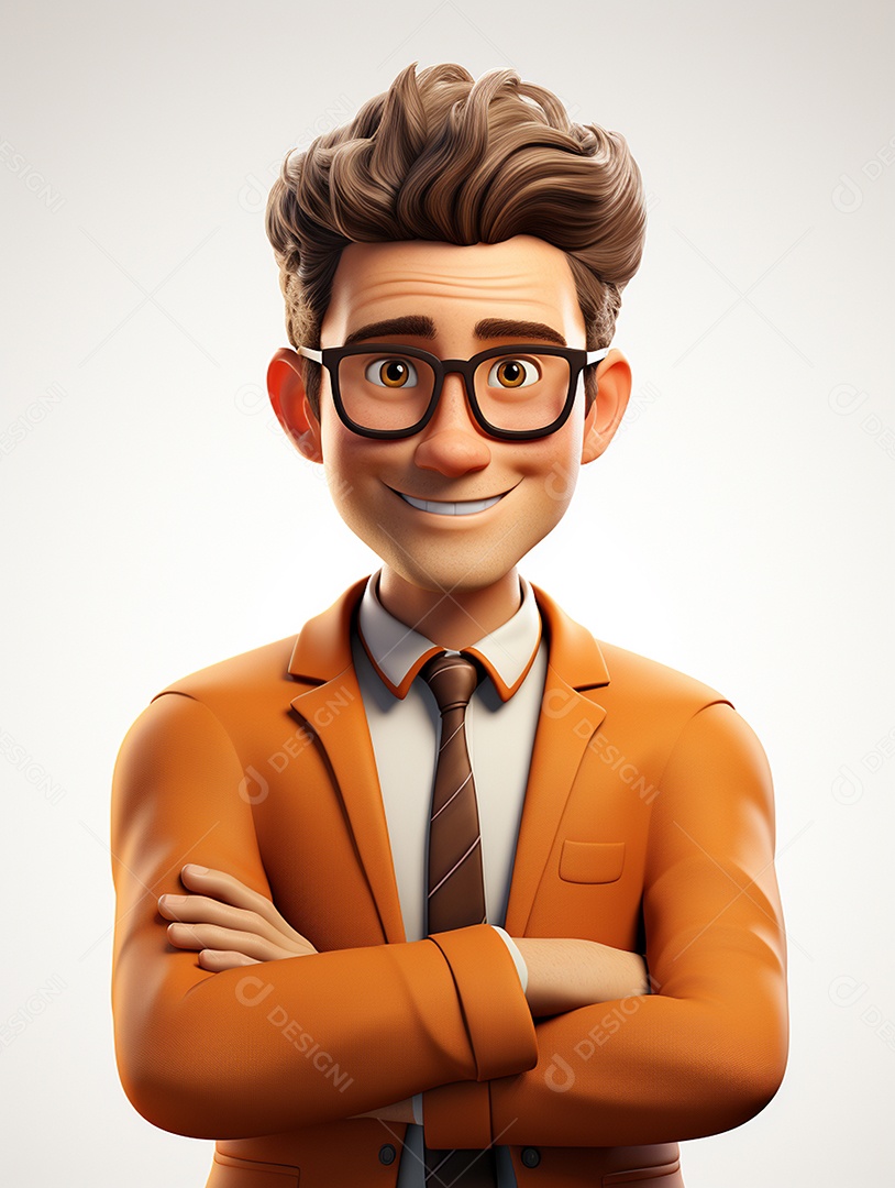 Homem de negócios 3d feliz cruzou os braços em 3d transparente