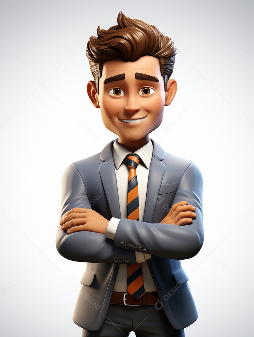 Homem de negócios 3d feliz cruzou os braços em 3d transparente