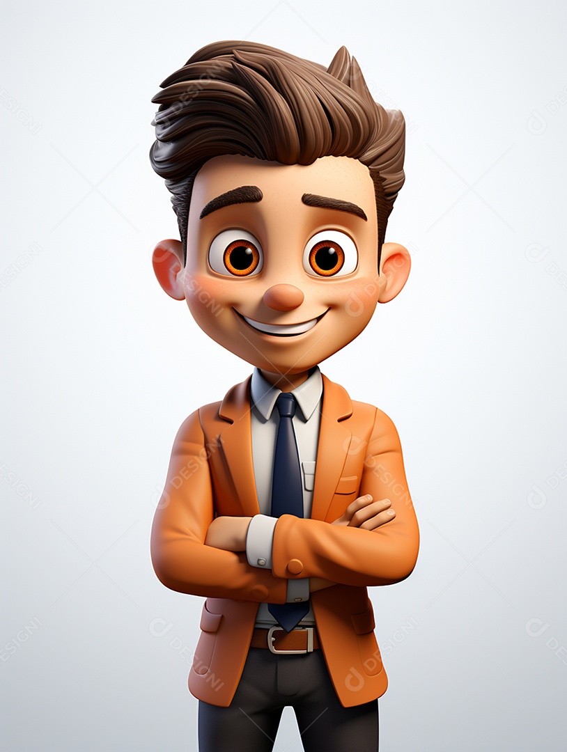 Homem de negócios 3d feliz cruzou os braços em 3d transparente