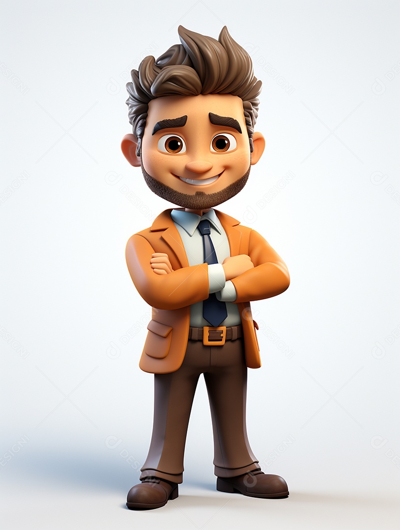 Homem de negócios 3d feliz cruzou os braços em 3d transparente