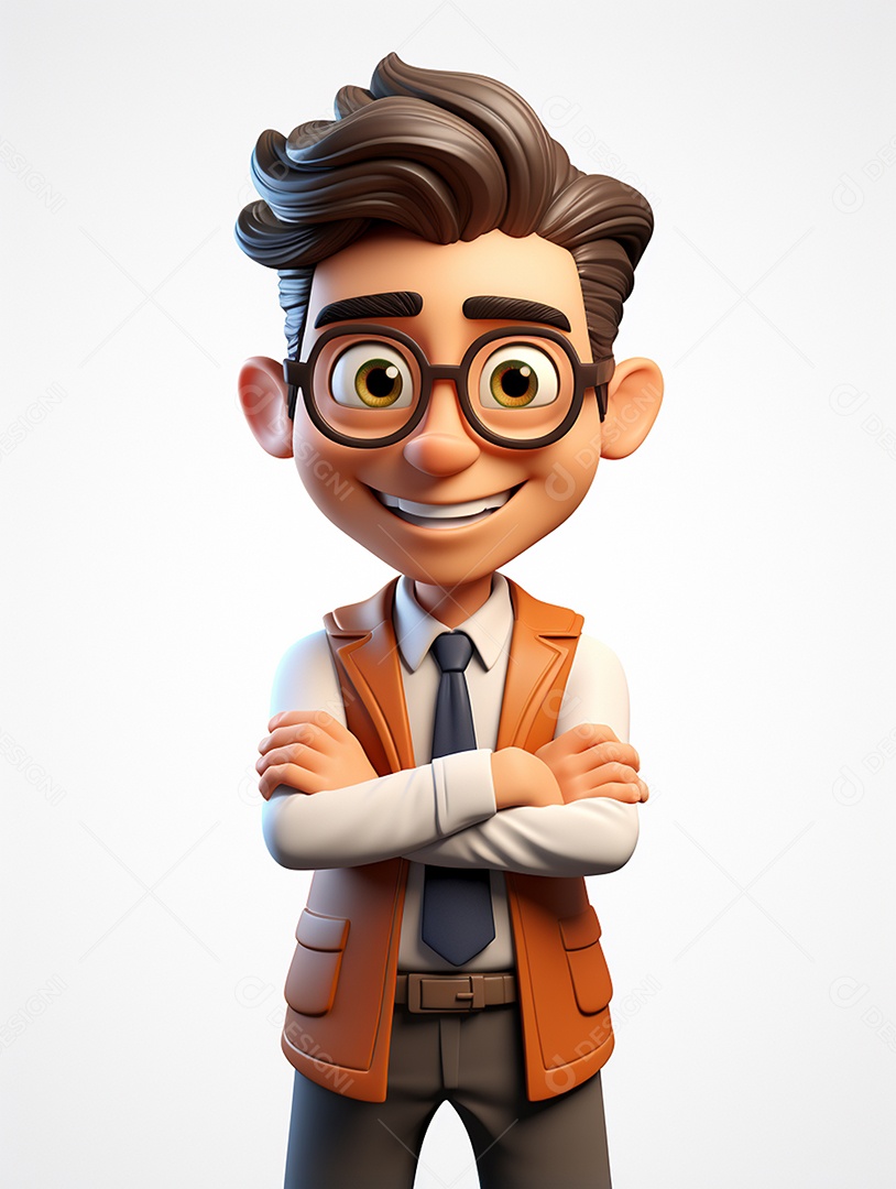 Homem de negócios 3d feliz em 3d transparente