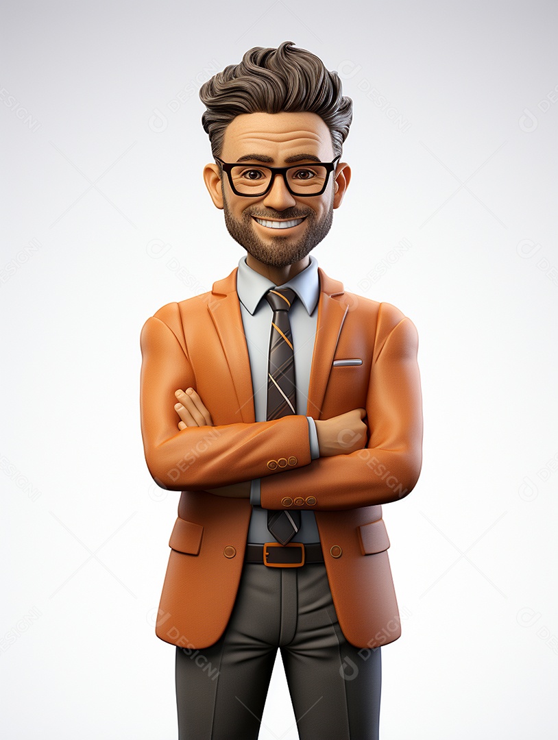 Homem de negócios 3d feliz em 3d transparente