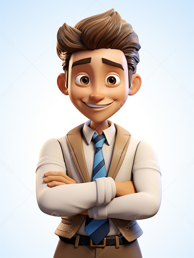 Homem de negócios 3d feliz em 3d transparente