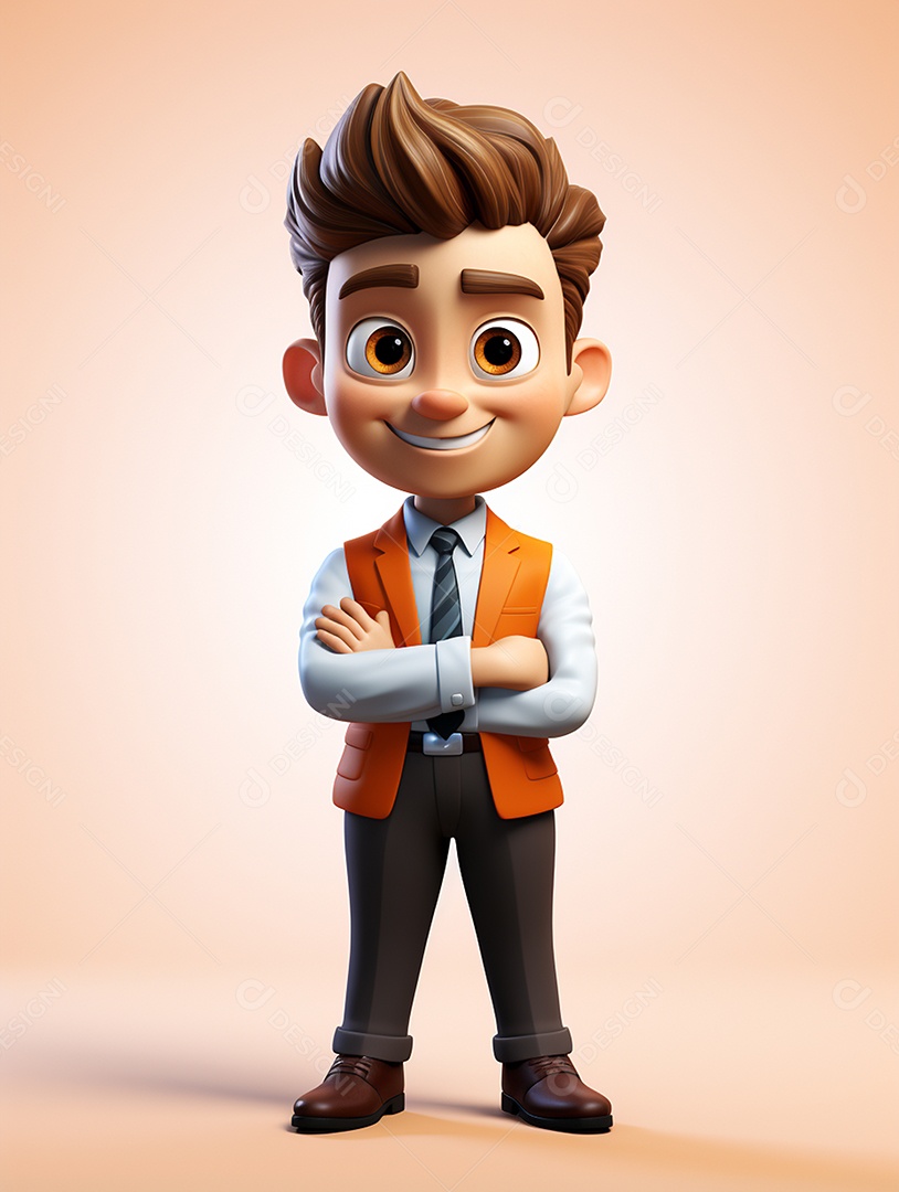 Homem de negócios 3d feliz em 3d transparente