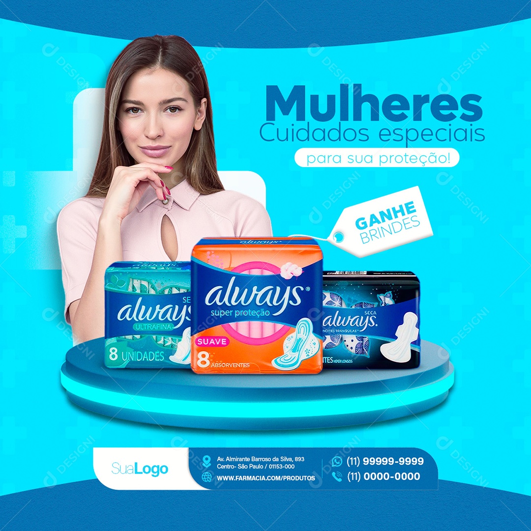 Social Media Mulheres Cuidados Especiais Farmácia PSD Editável