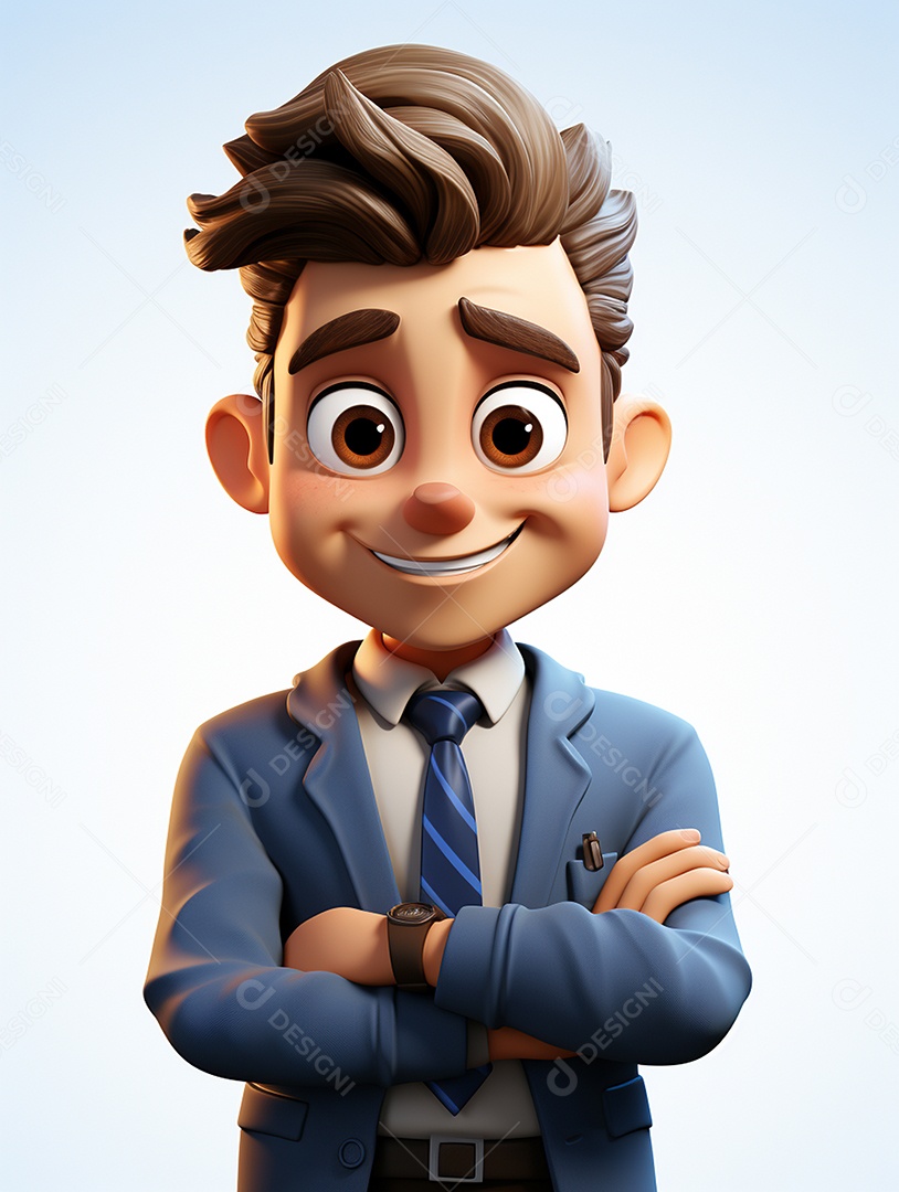 Homem de negócios 3d feliz em 3d transparente