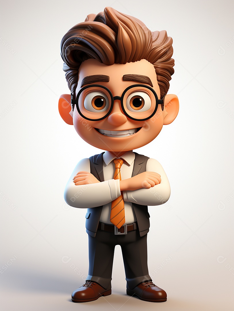 Homem de negócios 3d feliz em 3d transparente