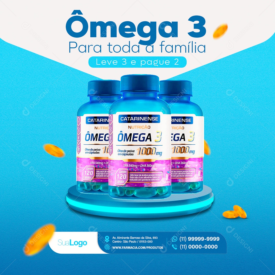 Ômega 3 Para Toda Familia Farmácia Social Media PSD Editável