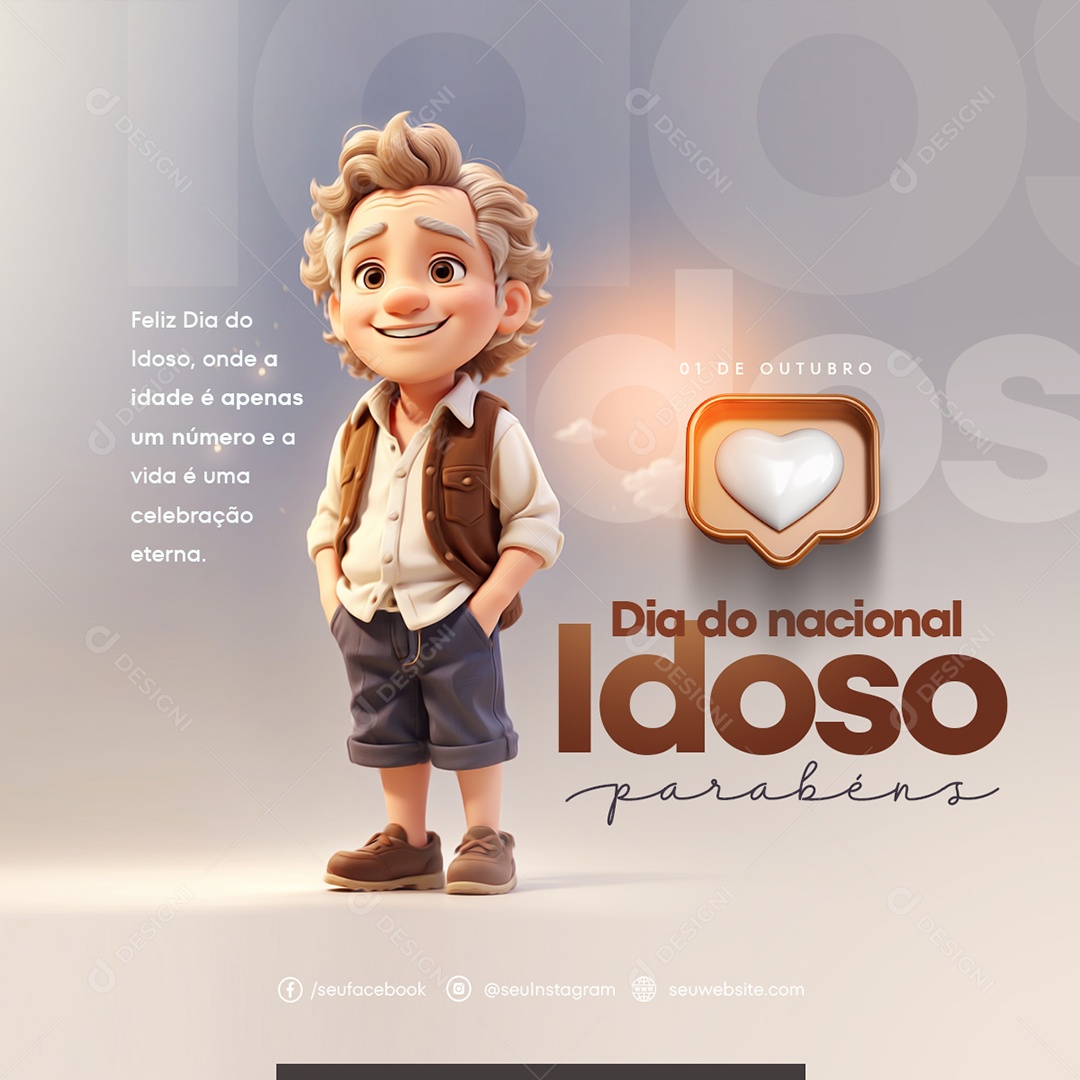 Dia dos Idoso Parabéns 01 de Outubro Social Media PSD Editável