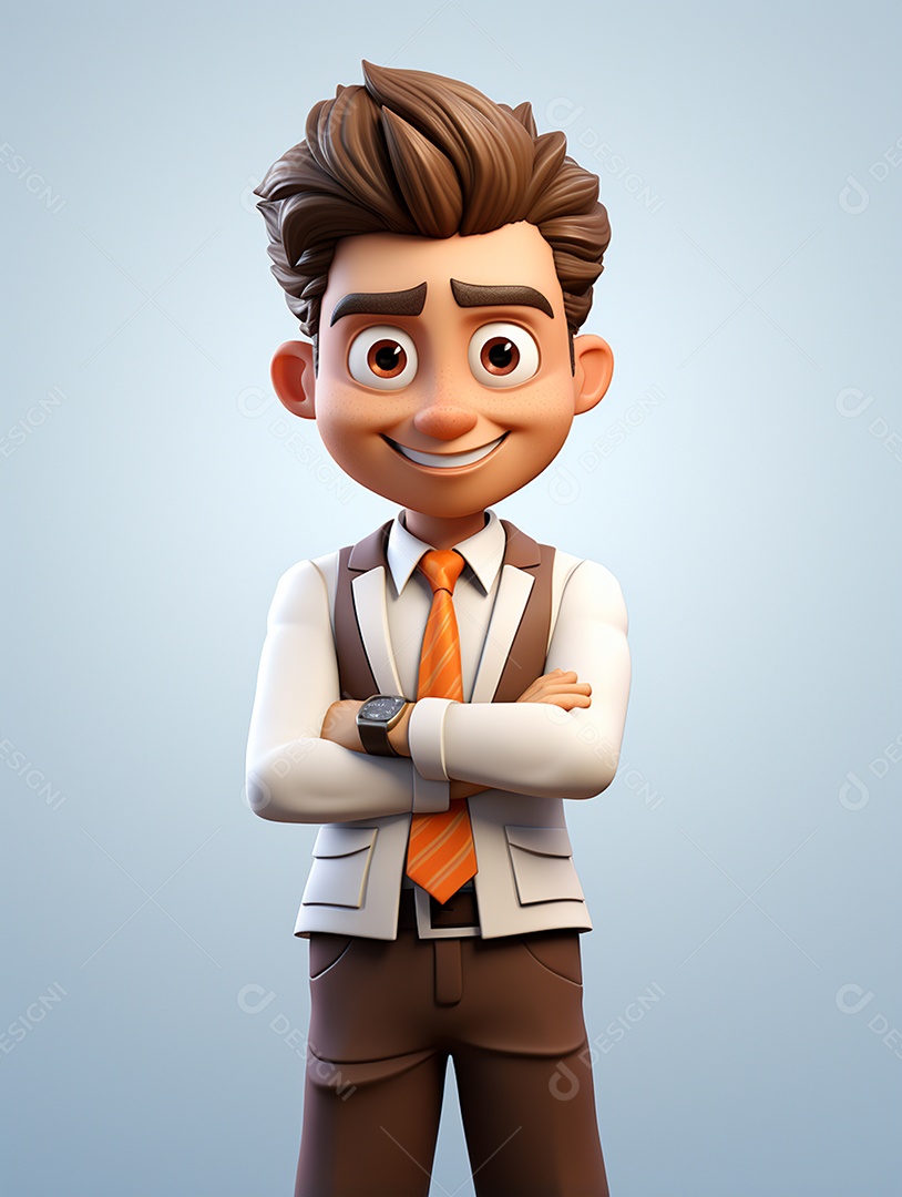 Homem de negócios 3d feliz em 3d transparente