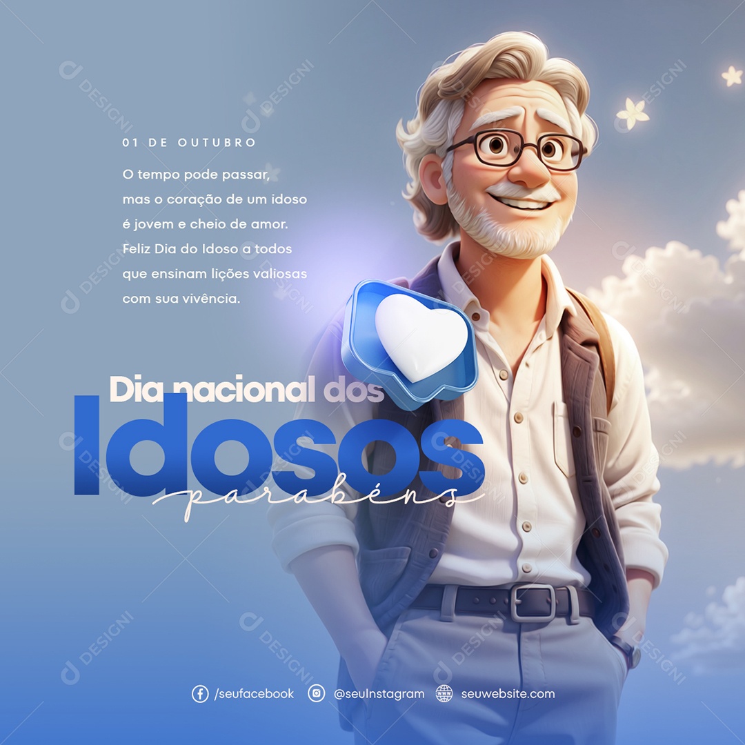 Dia Nacional dos Idoso Parabéns 01 de Outubro Social Media PSD Editável