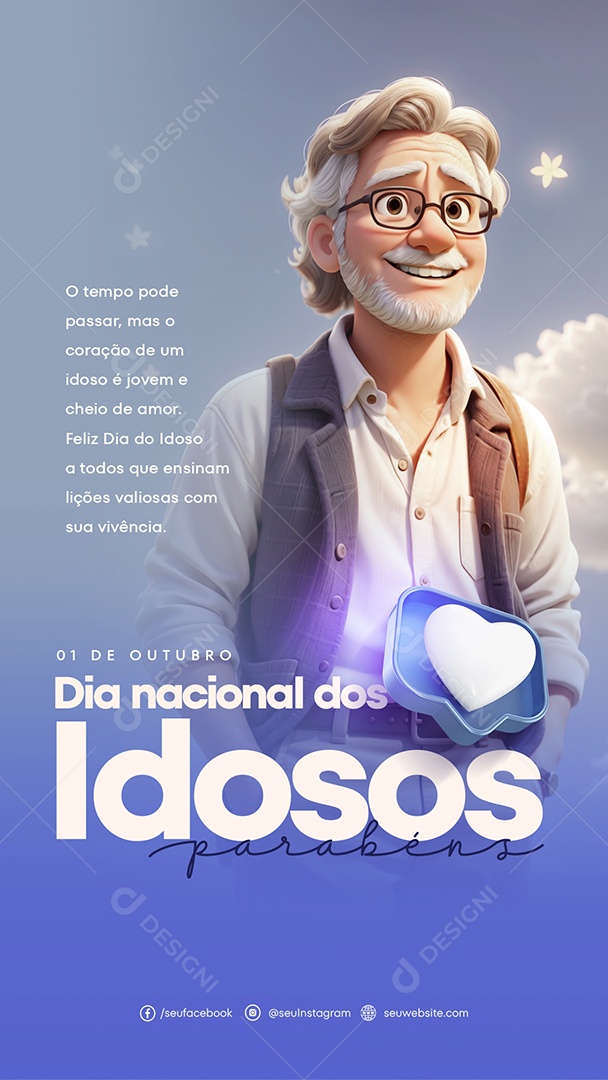 Story Dia Nacional dos Idoso Parabéns 01 de Outubro Social Media PSD Editável