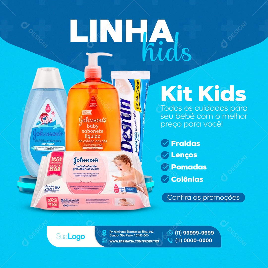 Linha Kids Baby Farmácia Social Media PSD Editável