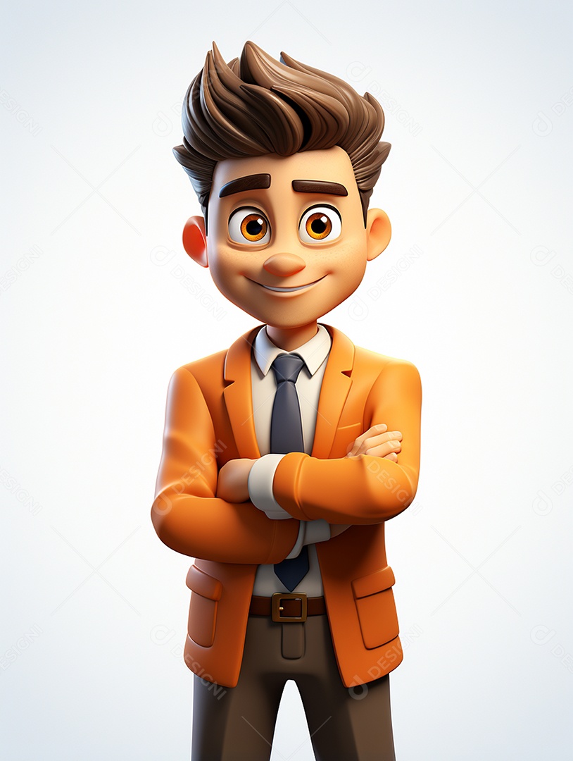 Homem de negócios 3d feliz cruzou os braços em 3d transparente