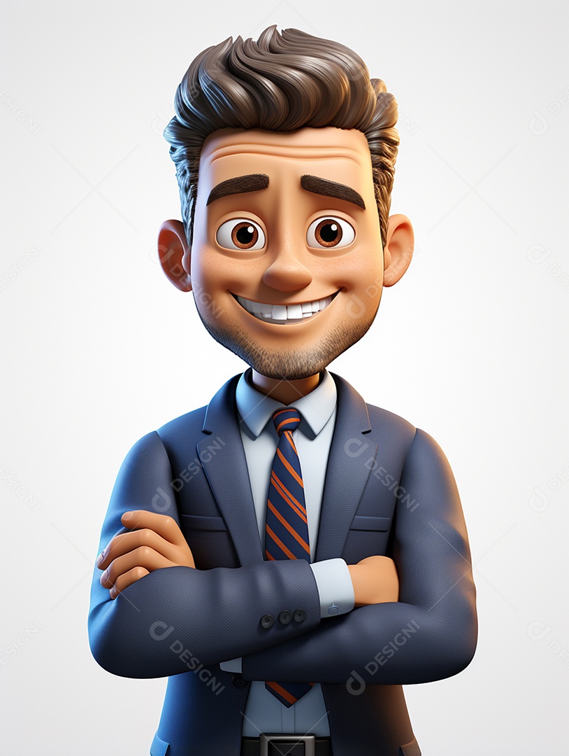 Homem de negócios 3d feliz cruzou os braços em 3d transparente