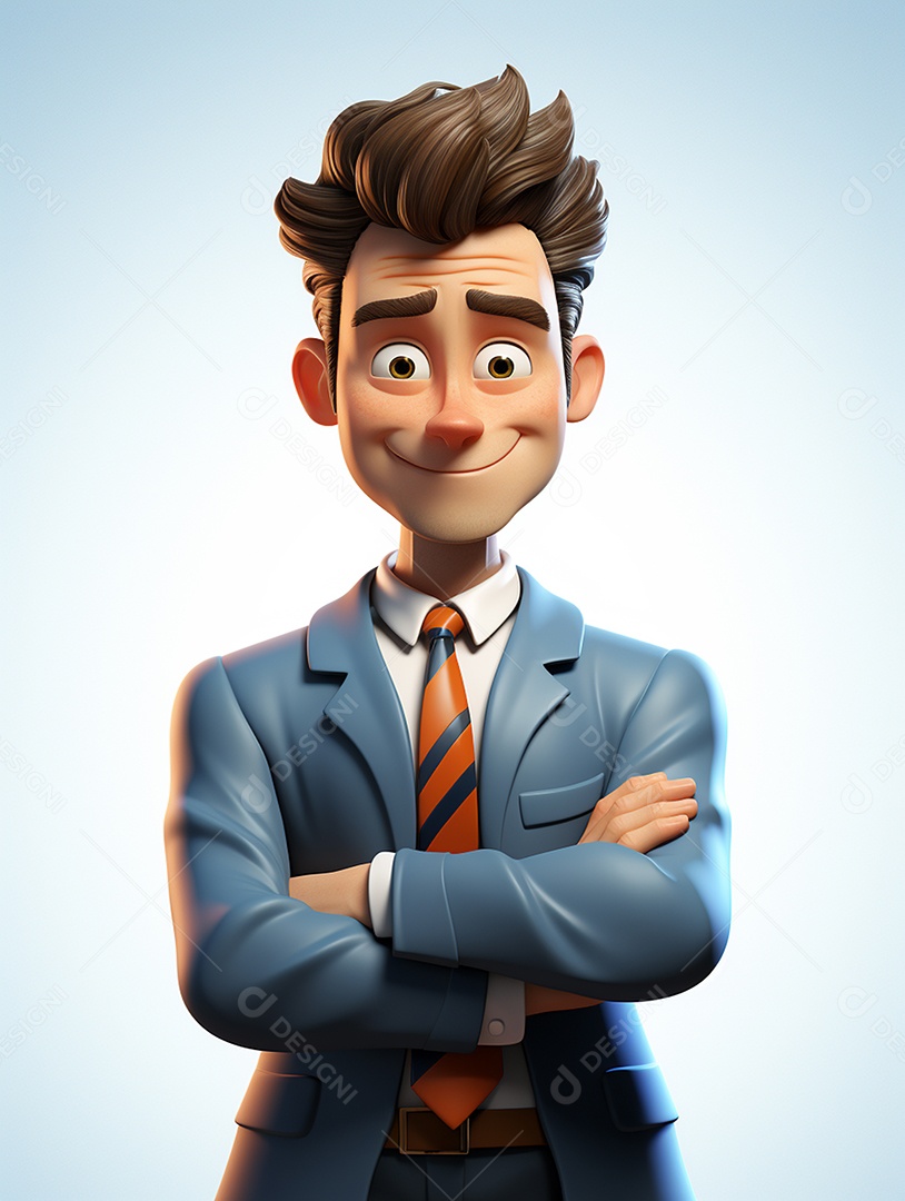 Homem de negócios 3d feliz cruzou os braços em 3d transparente