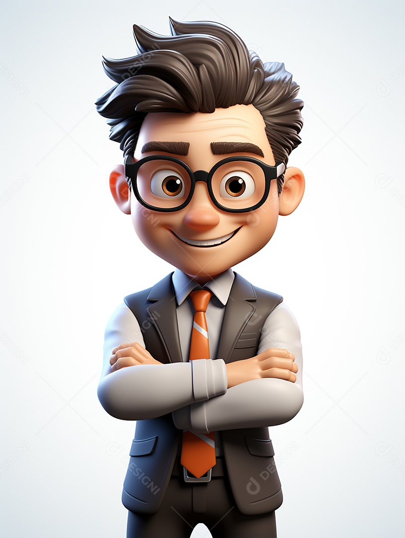 Homem de negócios 3d feliz cruzou os braços em 3d transparente