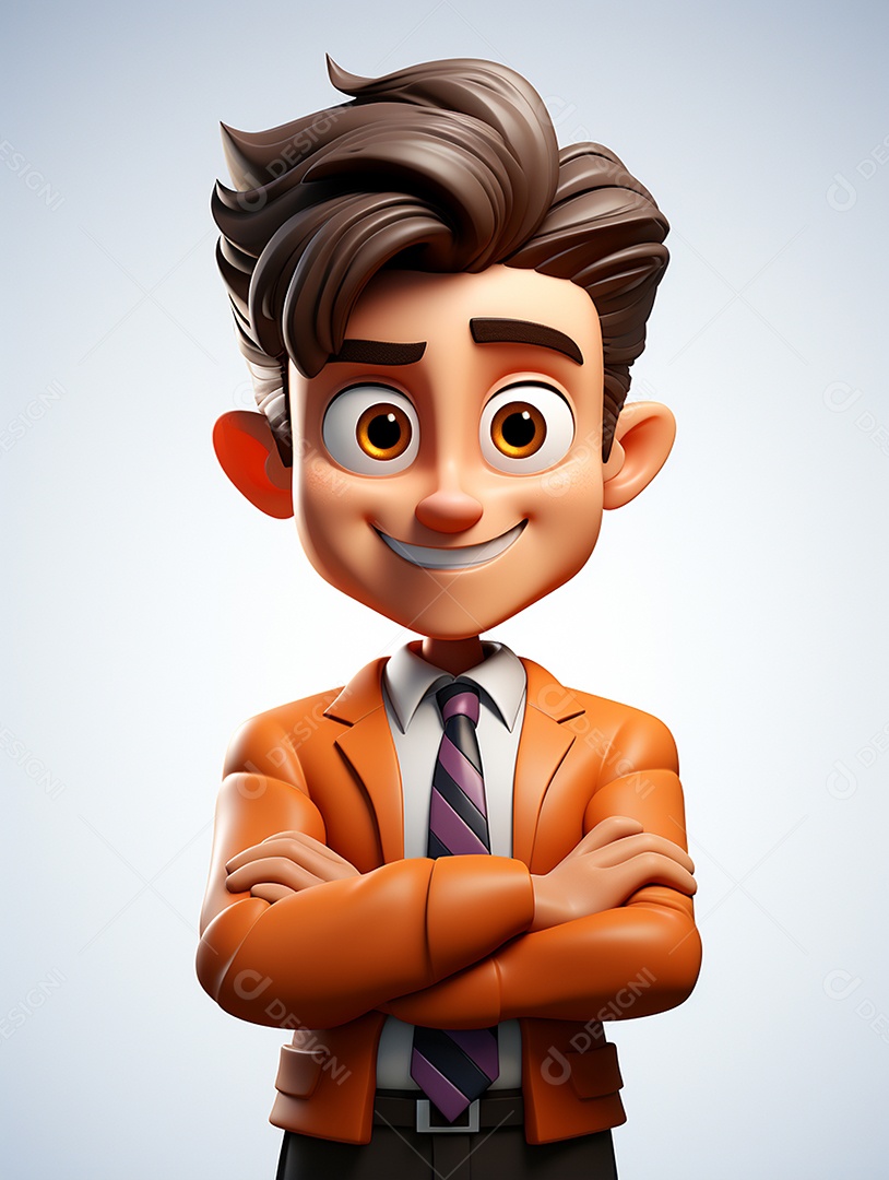 Homem de negócios 3d feliz cruzou os braços em 3d transparente