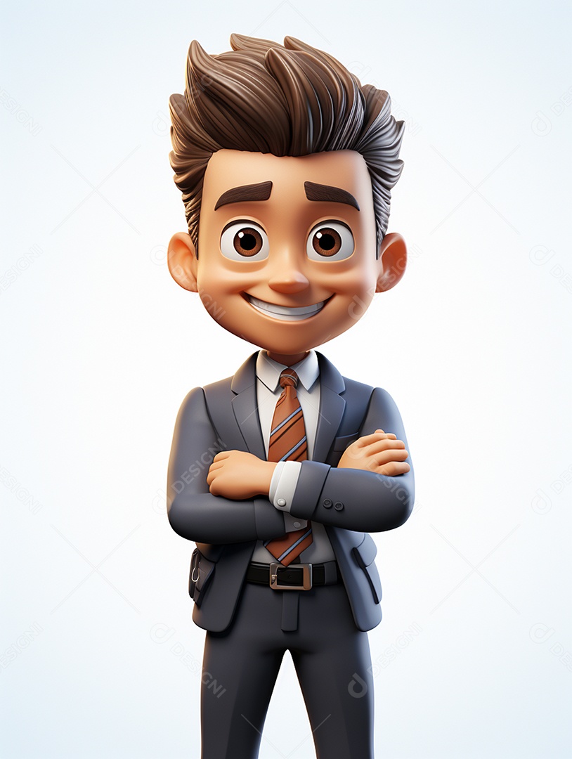 Homem de negócios 3d feliz cruzou os braços em 3d transparente