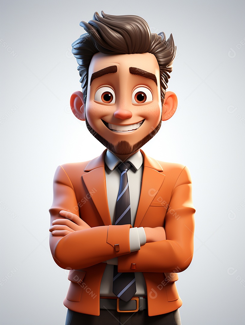 Homem de negócios 3d feliz cruzou os braços em 3d transparente