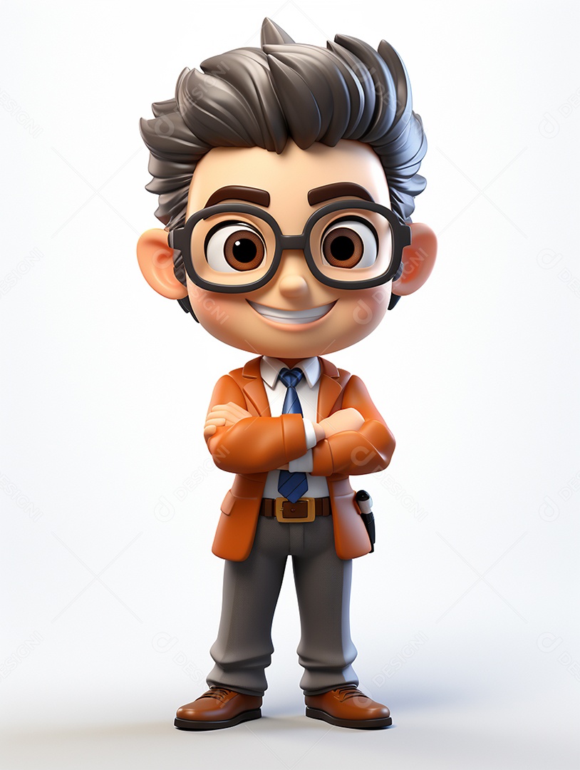 Homem de negócios 3d feliz cruzou os braços em 3d transparente