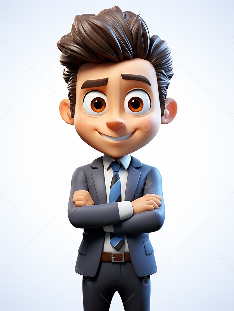 Homem de negócios 3d feliz cruzou os braços em 3d transparente