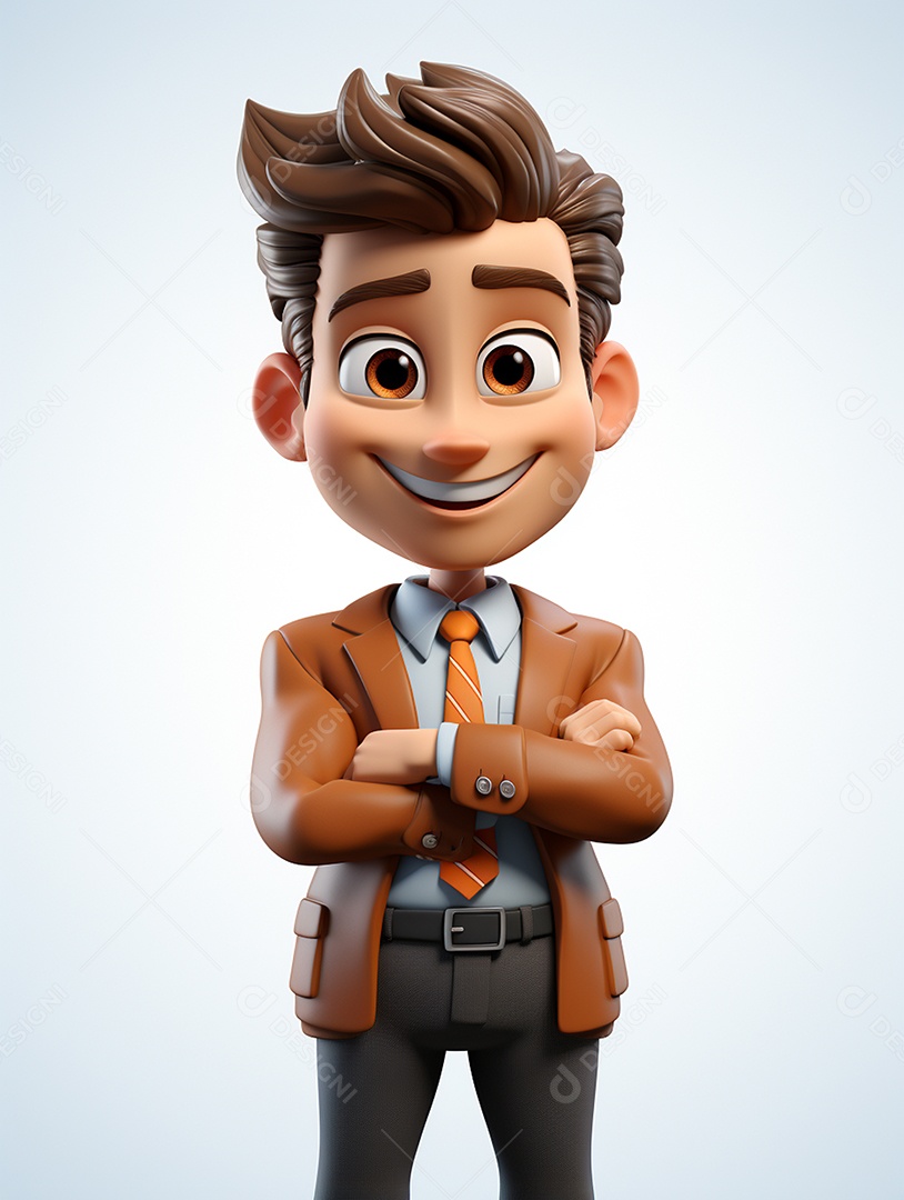 Homem de negócios 3d feliz cruzou os braços em 3d transparente