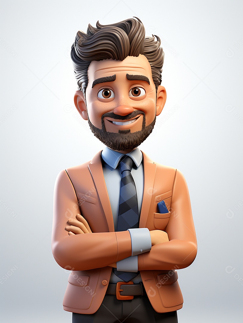 Homem de negócios 3d feliz em 3d transparente