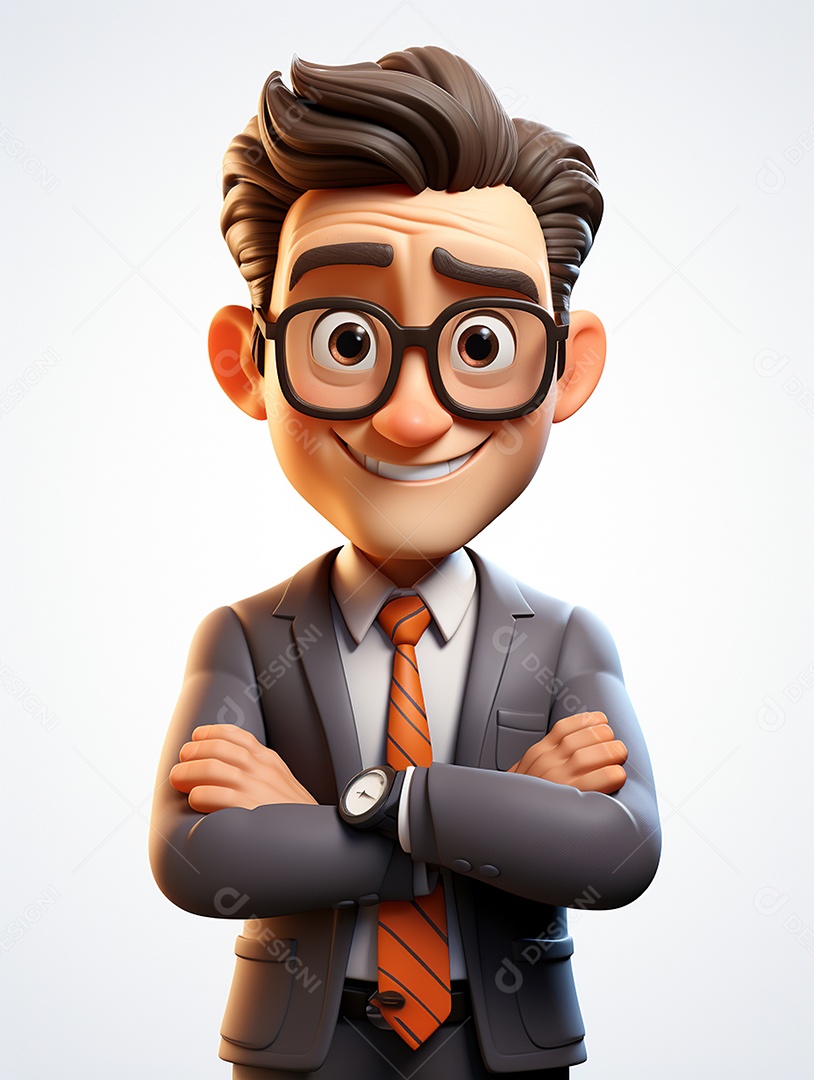 Homem de negócios 3d feliz em 3d transparente