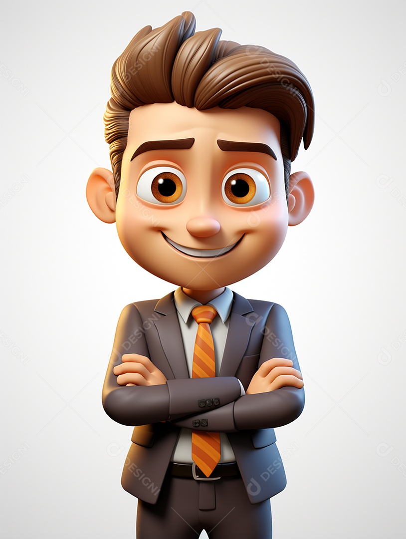 Homem de negócios 3d feliz cruzou os braços em 3d transparente