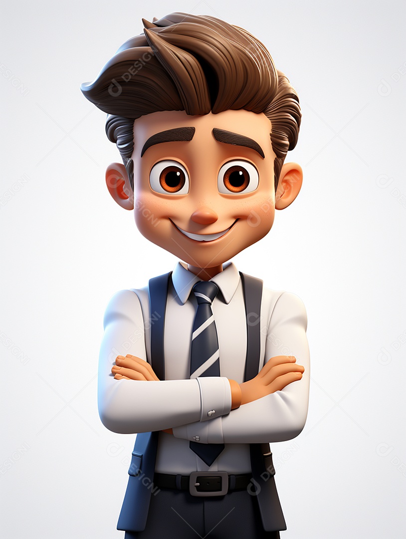 Homem de negócios 3d feliz cruzou os braços em 3d transparente