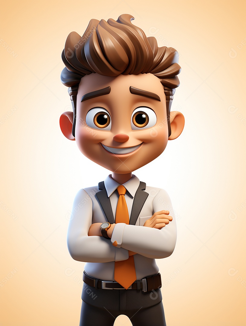 Homem de negócios 3d feliz cruzou os braços em 3d transparente