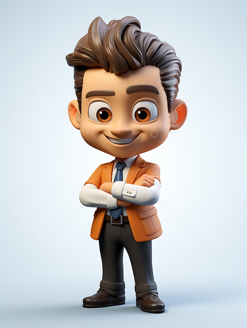 Homem de negócios 3d feliz cruzou os braços em 3d transparente