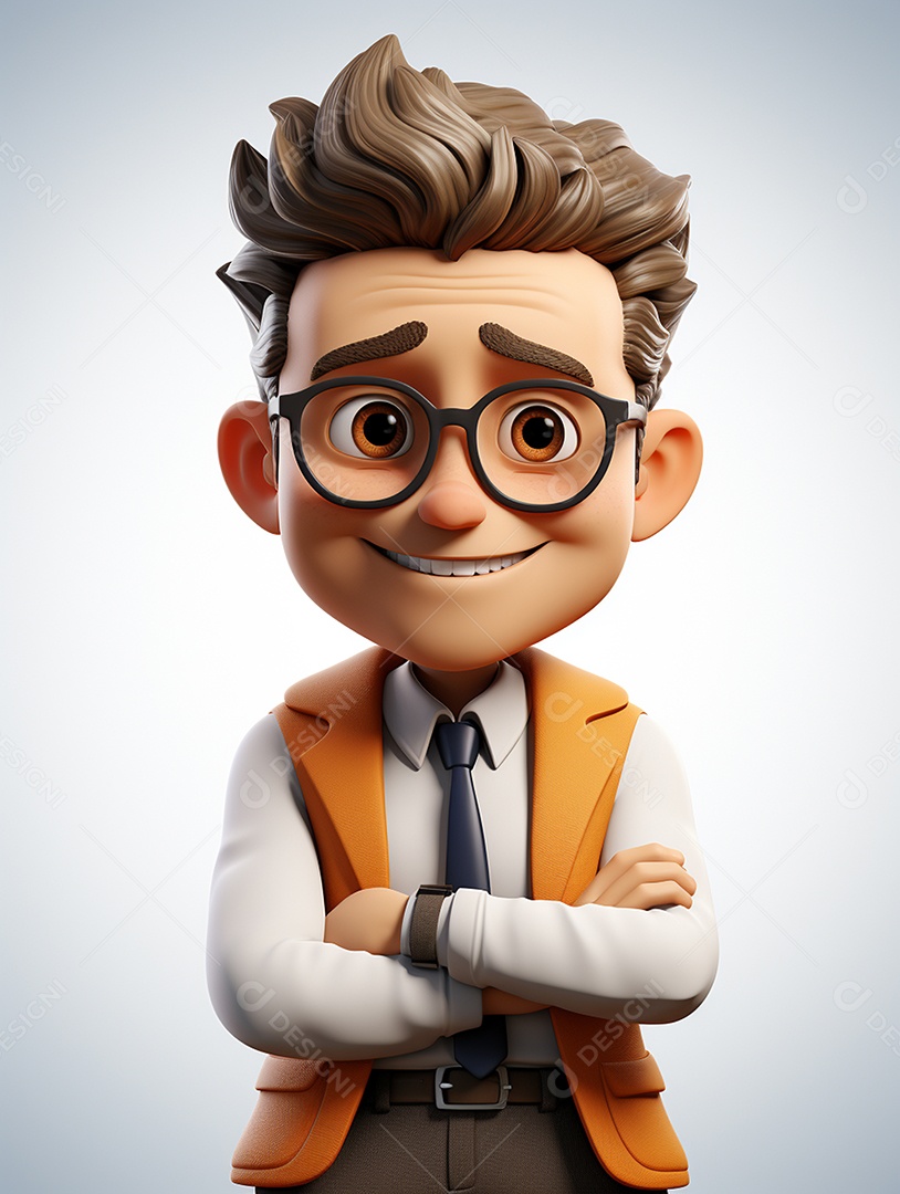 Homem de negócios 3d feliz cruzou os braços em 3d transparente