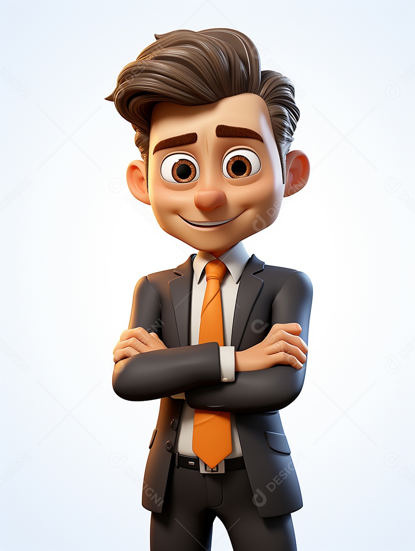 Homem de negócios 3d feliz cruzou os braços em 3d transparente