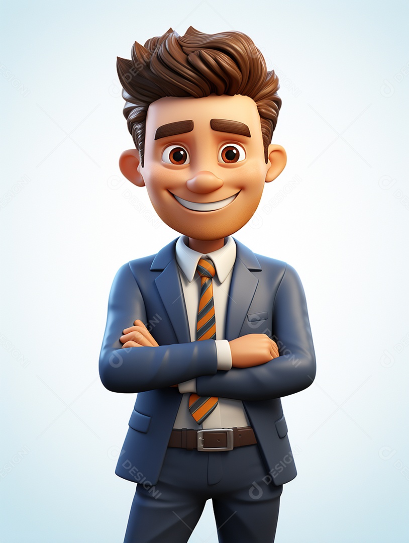 Homem de negócios 3d feliz cruzou os braços em 3d transparente