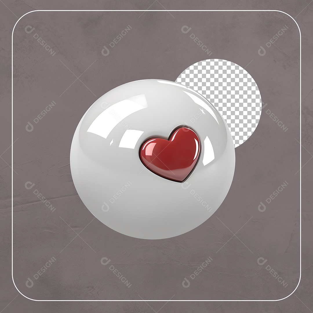 Emoji Coração Branco Vermelho Elemento 3D Para Composição PSD