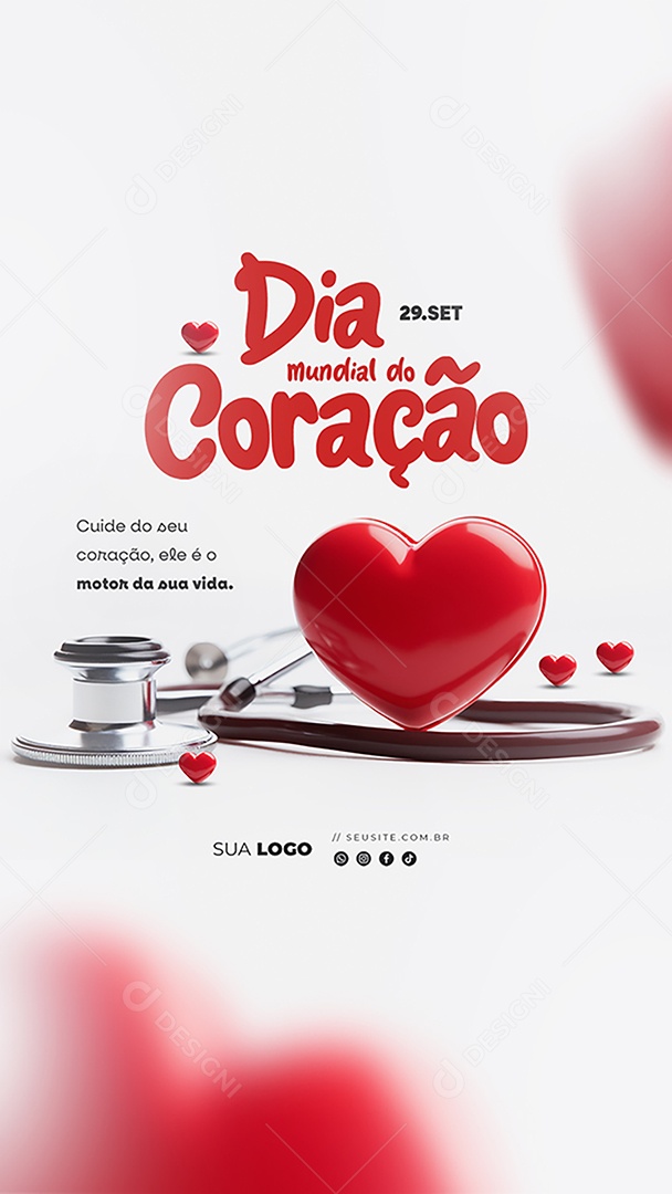 Story Dia Mundial do Coração 29 de Setembro Cuide do Seu Coração Ele é o Motor da Sua Vida Social Media PSD Editável