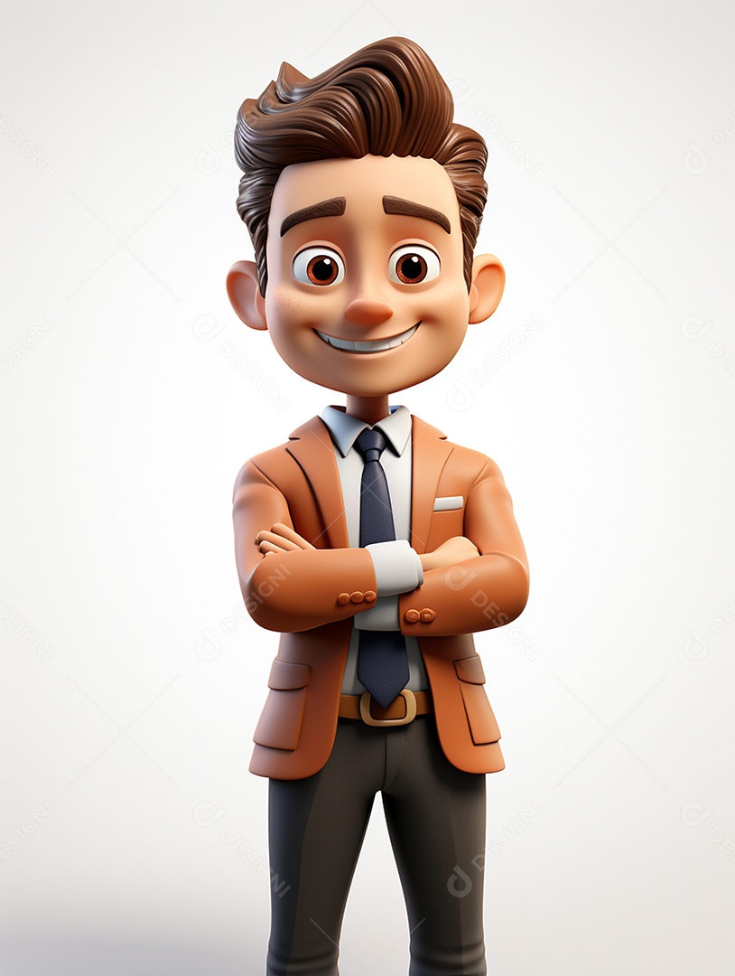 Homem de negócios 3d feliz cruzou os braços em 3d transparente